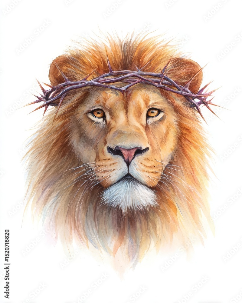 A majestic lion adorned with a crown of thorns symbolizing strength. A majestic lion adorned with a crown of thorns symbolizing strength.