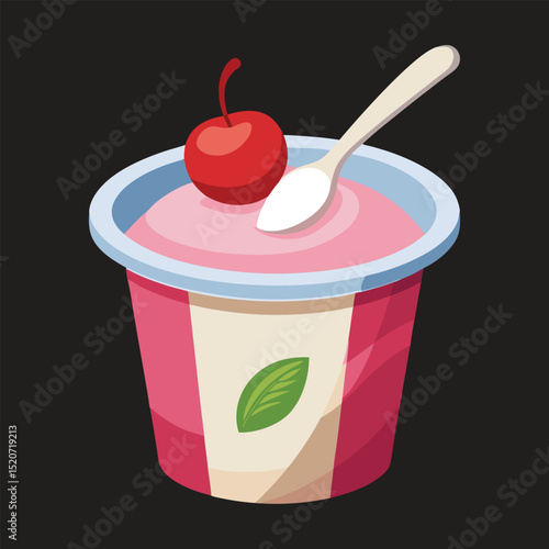 Cherry yogurt a plastic pot vector art illustration.