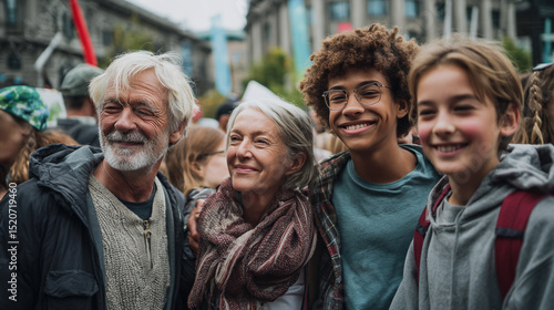 Cheerful Multicultural Family Celebrating Diversity and Unity at a Vibrant Urban Festival Outdoors