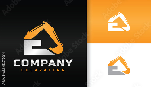 INITIAL LETTER E EXCAVATOR LOGO