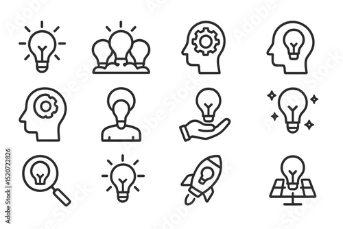 Multiple light bulb icons representing ideas, innovation, and creativity in a minimalist design layout