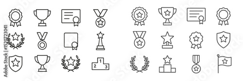 Collection of award icons featuring trophies, medals, and badges suitable for various competitions and achievements