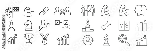Icons representing competition, teamwork, and achievement in various activities and sports during a sunny outdoor event