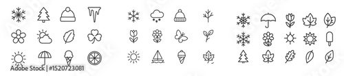 Seasonal icons representing various weather, nature, and recreational activities throughout the year