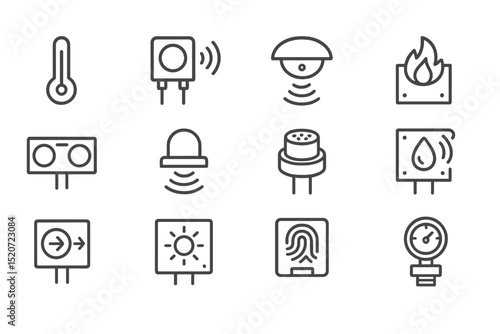Collection of symbols representing various sensors and indicators used in safety and environmental monitoring systems