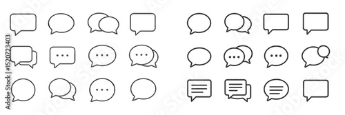 Collection of various speech and thought bubble designs in minimalistic style suitable for conversation and communication themes