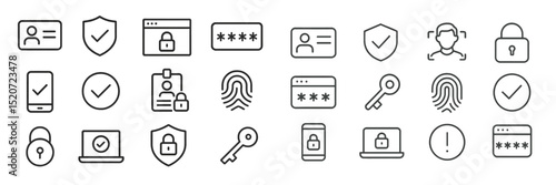 Collection of security icons showcasing authentication, data protection, and online privacy measures in a digital environment