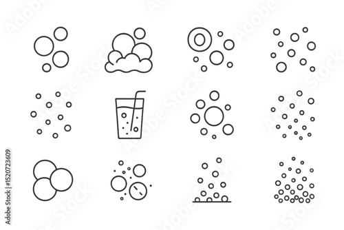 Various bubble designs with drink and clusters on a clean background during daytime
