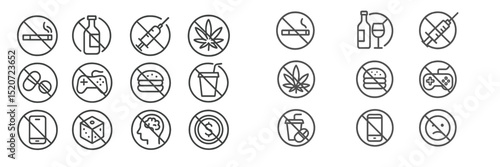Symbols representing restrictions on various substances and activities in a minimalist design, displayed for educational purposes in a public space