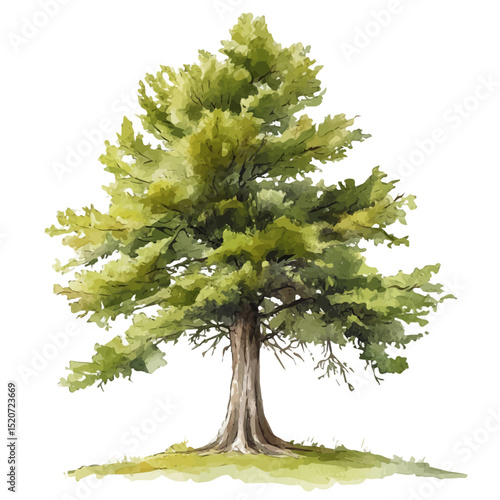 A Bald Cypress Tree, watercolor painting vector, high quality, isolated on a white background.