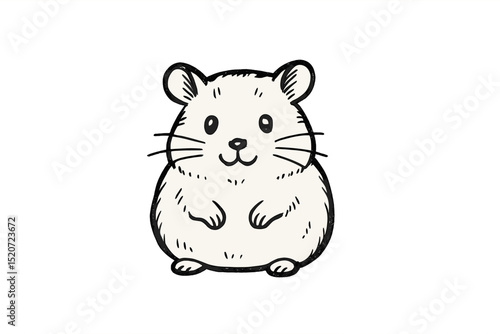 Cute cartoon hamster sitting on a white background with a cheerful expression and tiny paws