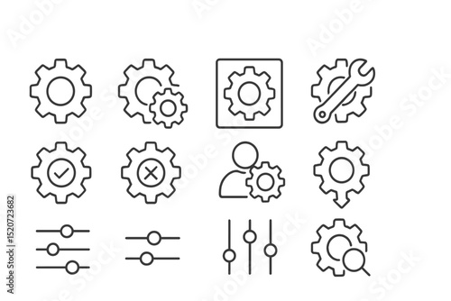 Icons representing settings and adjustments in a minimalistic style suitable for various applications and interfaces