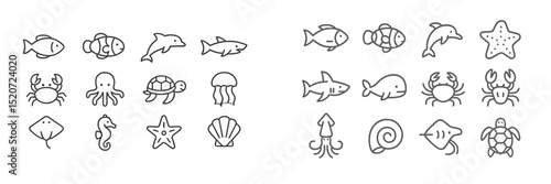 Photography Ocean creatures illustrated with various marine life and sea animals represented