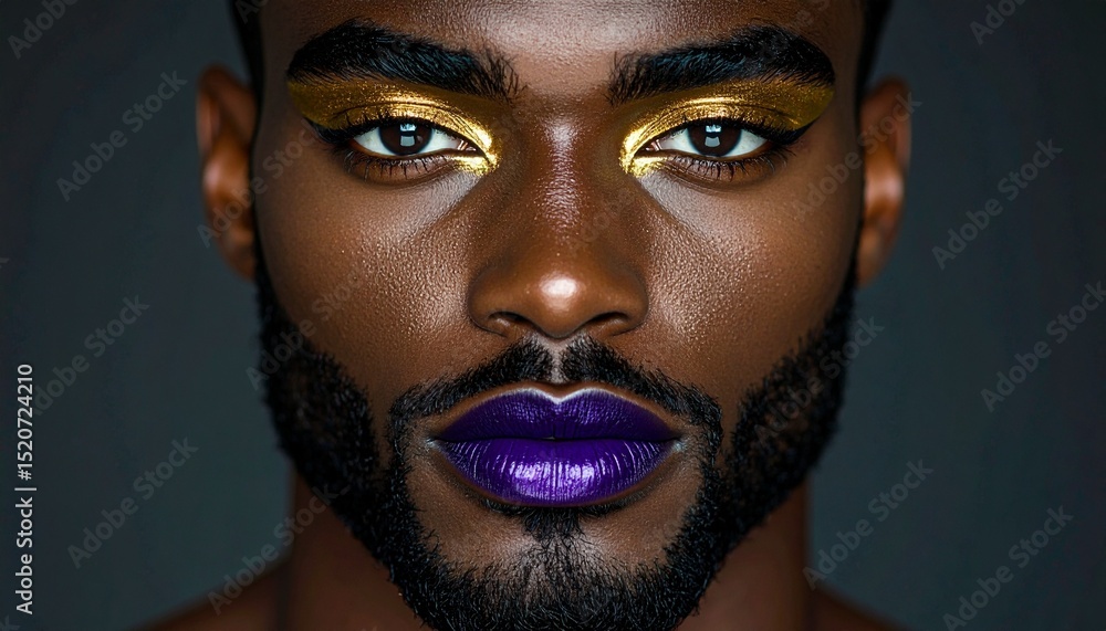Studio Close-Up of Faceless Black Man with Purple Gloss Lips and Charcoal Contour Studio Close-Up of Faceless Black Man with Purple Gloss Lips and Charcoal Contour