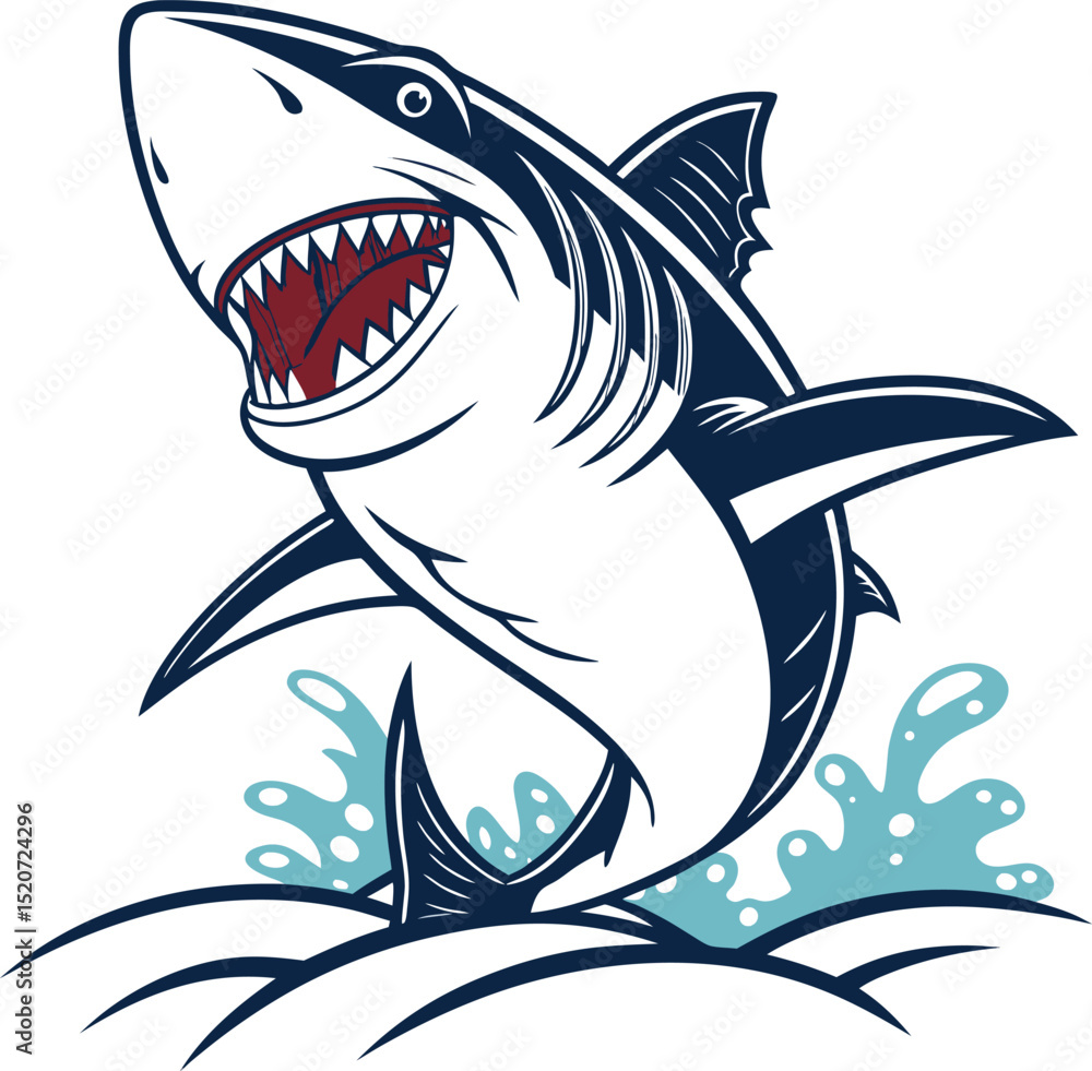Fototapeta premium High-Quality Cartoon Shark Face Grinning Teeth Ocean Silhouette Illustrations 