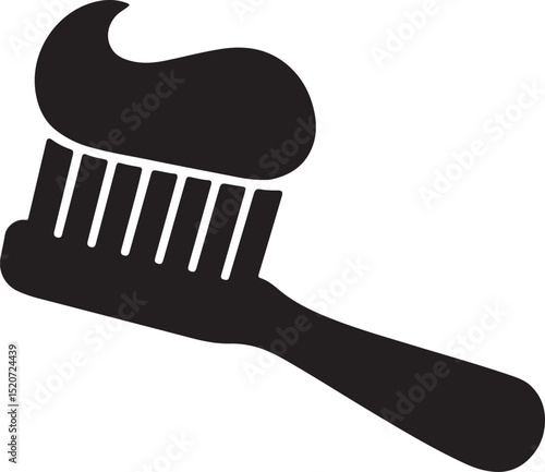 Silhouette vector of toothbrush with toothpaste icon, ideal for dental, hygiene, oral care, and health designs.