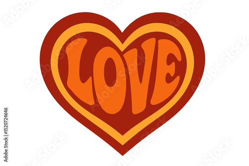 Heart shaped design featuring the word love in vibrant colors representing affection and positivity