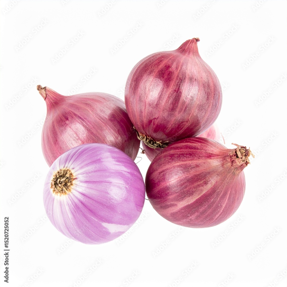 Fototapeta premium Shallots on Isolated White Background – Small Onion Relatives with Purple-Tinged Skin and Fine Texture