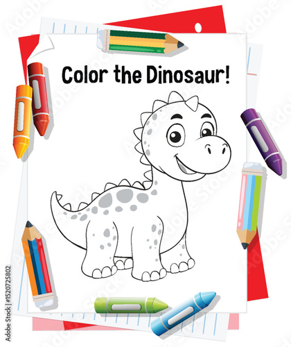 Cute Dinosaur Coloring Page with Crayons