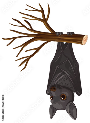 Charming Bat Hanging on a Tree Branch