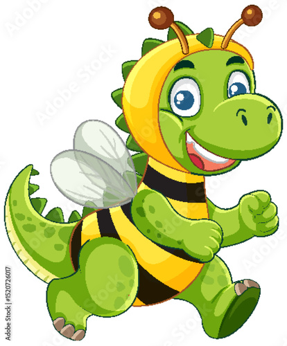 Cheerful Dinosaur in Bee Costume Illustration