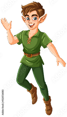 Cheerful Elf in Green Attire Illustration