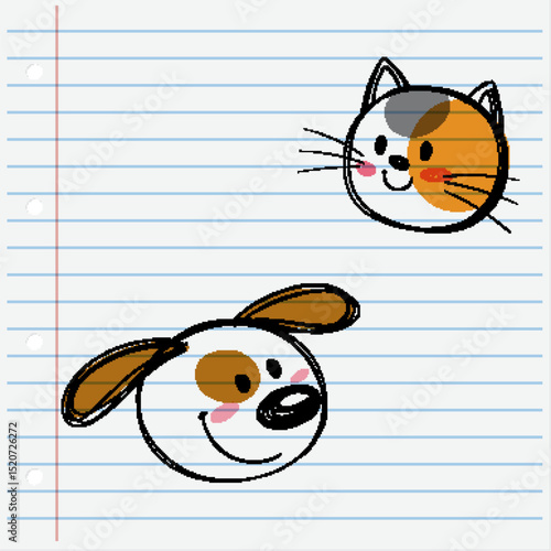 Playful Cat and Dog Sketch