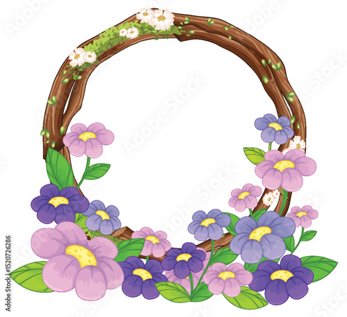 Floral Wreath with Blossoming Flowers Illustration