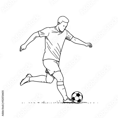Footballer Penalty Kick Line Art Illustration