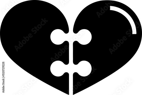 Heart Inside Puzzle Piece Silhouette Vector Illustration