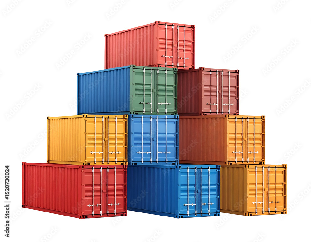 Colorful shipping containers stacked in a pyramid Colorful shipping containers stacked in a pyramid