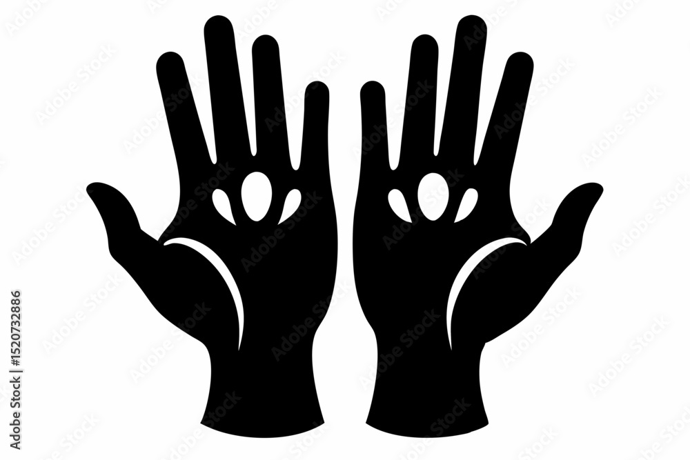 Obraz premium Two black hands with white markings facing upward halloween, vector, silhouette, illustration, horizontal, isolated assets, on transparent background