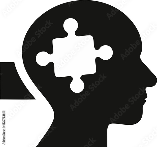 Jigsaw Puzzle Head Silhouette Vector Illustration