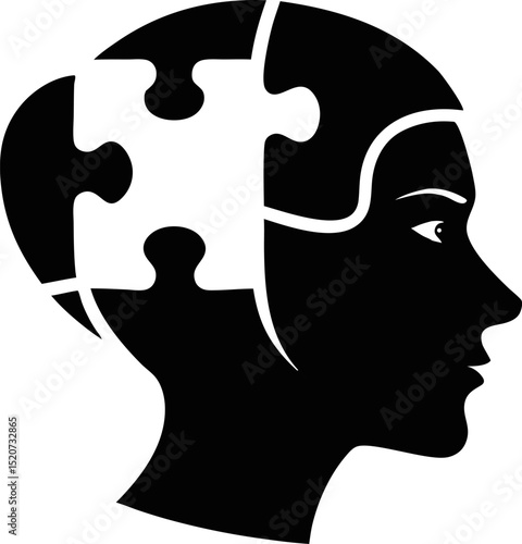 Jigsaw Puzzle Head Silhouette Vector Illustration