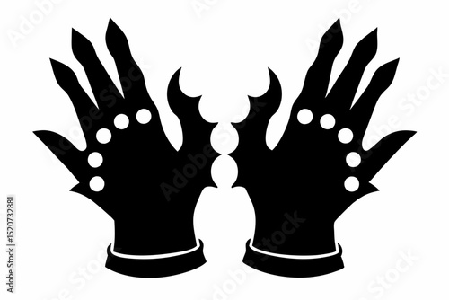 Two black hands with white circles and wristbands halloween, vector, silhouette,  illustration, horizontal, isolated assets, on transparent background