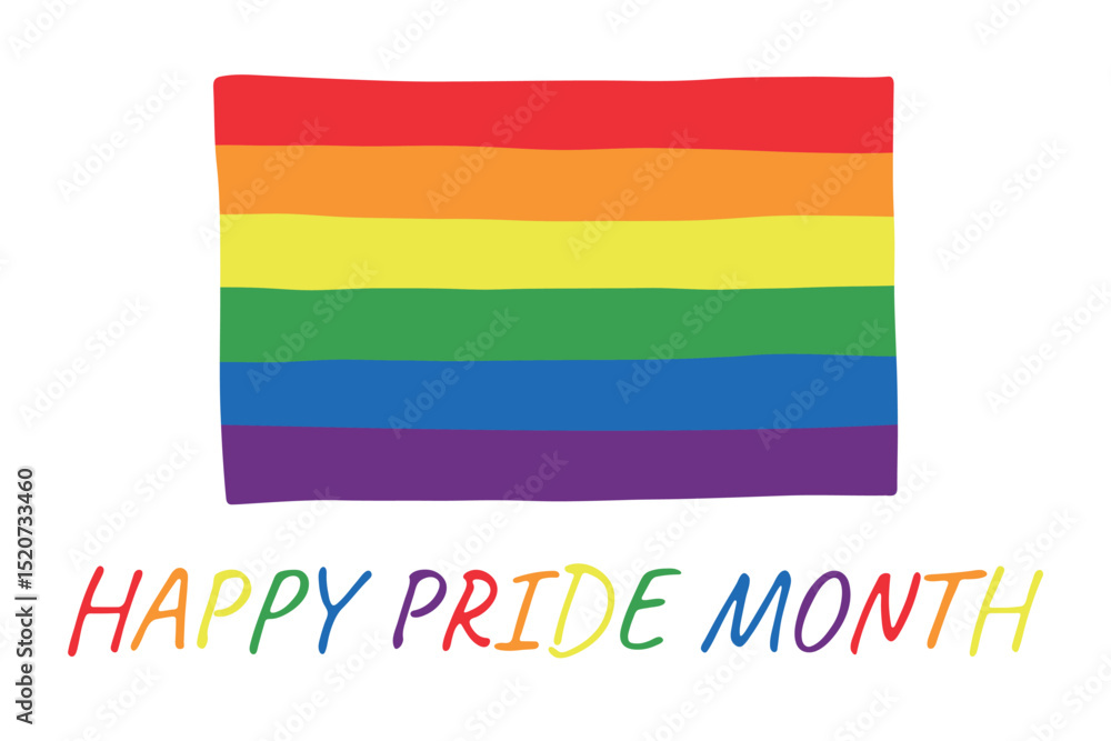 Obraz premium Colorful Gay pride flag Happy pride day LGBTQ community Pride Month Vector hand drawn doodle for posters, stickers, logo, cards
