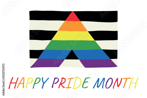 Colorful Straight ally pride flag Happy pride day LGBTQ community Pride Month Vector hand drawn doodle for posters, stickers, logo, cards