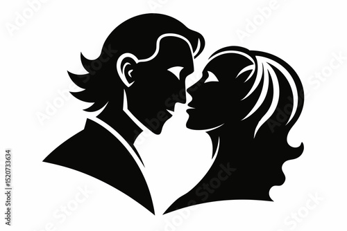 Stylized silhouette of a couple facing each other halloween, vector, silhouette,  illustration, horizontal, isolated assets, on transparent background
