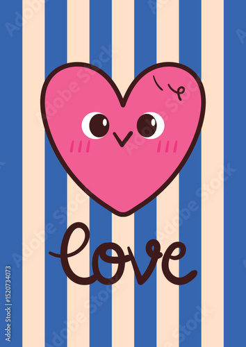 cute card with heart drawing cartoon with groovy and retro style