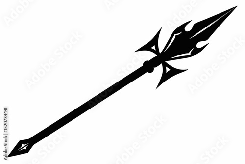 Illustration of a black spear with ornate details halloween, vector, silhouette, illustration, horizontal, isolated assets, on transparent background
