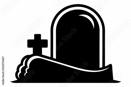 Black tombstone with cross on a white background halloween, vector, silhouette,  illustration, horizontal, isolated assets, on transparent background