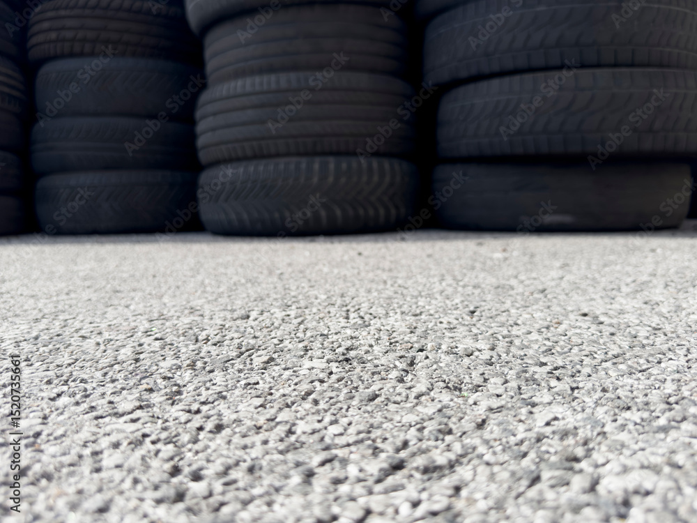 Obraz premium Industrial storage of used tires for recycling and sustainable environmental management