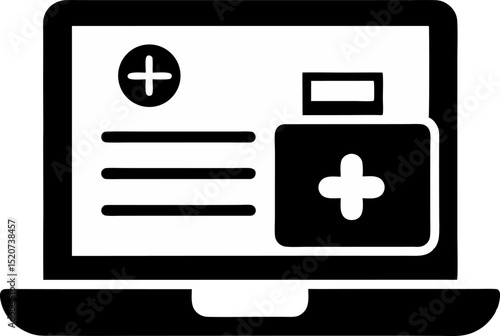 Online Prescription Screen Silhouette Vector Illustration