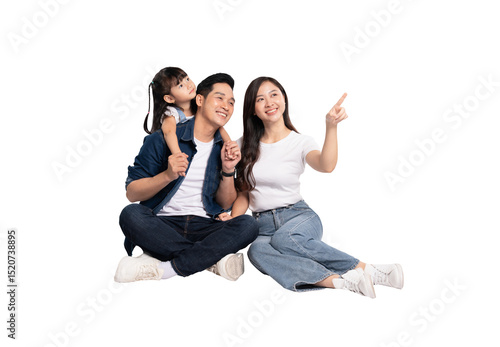 full body of a happy asian family posing on a png background	