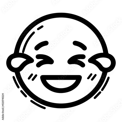Konstfotografi Outline style drawing of a circular emoji laughing heartily, with closed curved eyes with tears of joy streaming