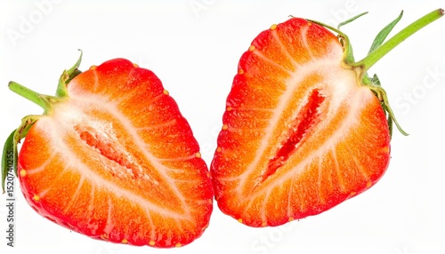 Wallpaper Mural Strawberries on Isolated White Background – Halved Berries with Seed Texture and Glossy Red Skin Torontodigital.ca