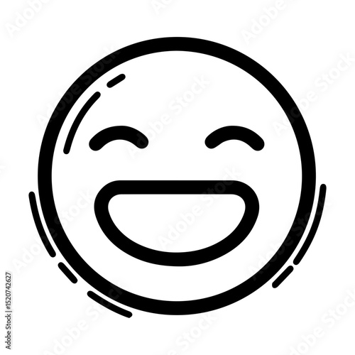 Outline style drawing of a circular emoji expressing pure happiness, marked by wide, closed eyes and a broad, open smile. Can be used to convey joy, extreme pleasure, amusement, or heartfelt happiness