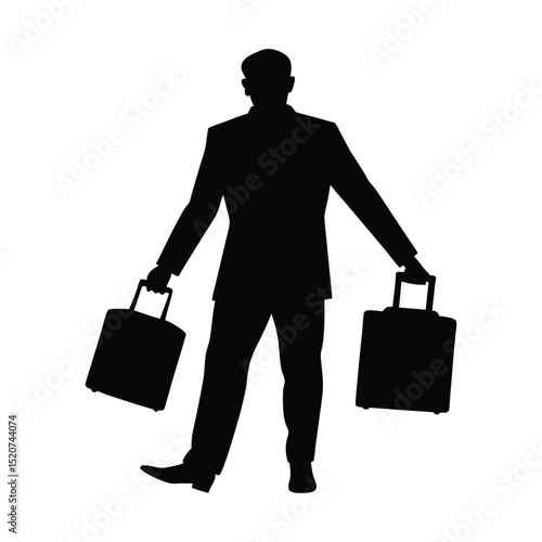 silhouette of a mature man holding suitcases