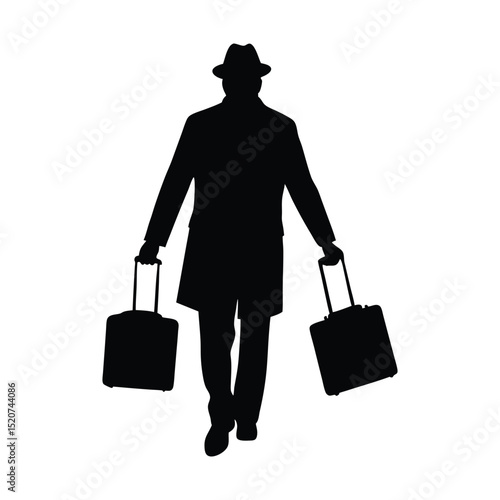 silhouette of a mature man holding suitcases