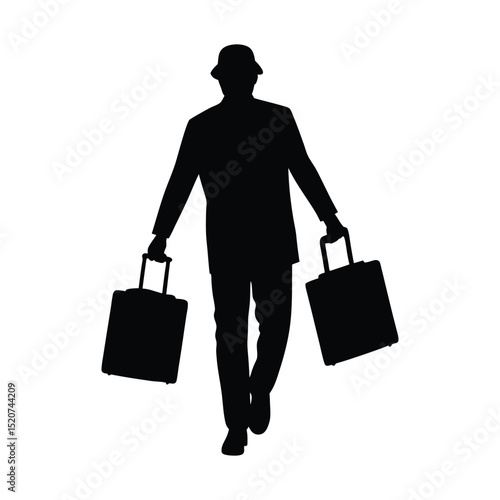 silhouette of a mature man holding suitcases